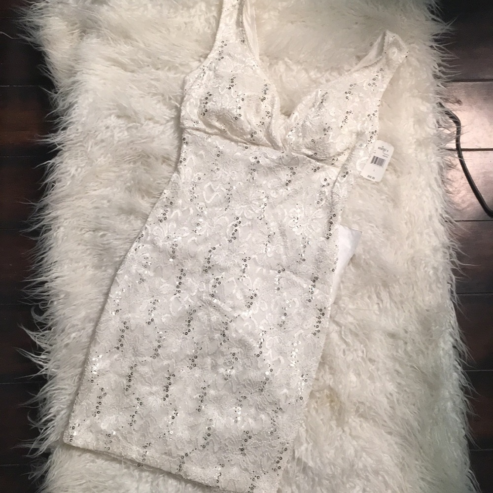 NWT Crystal Doll white sequin dress